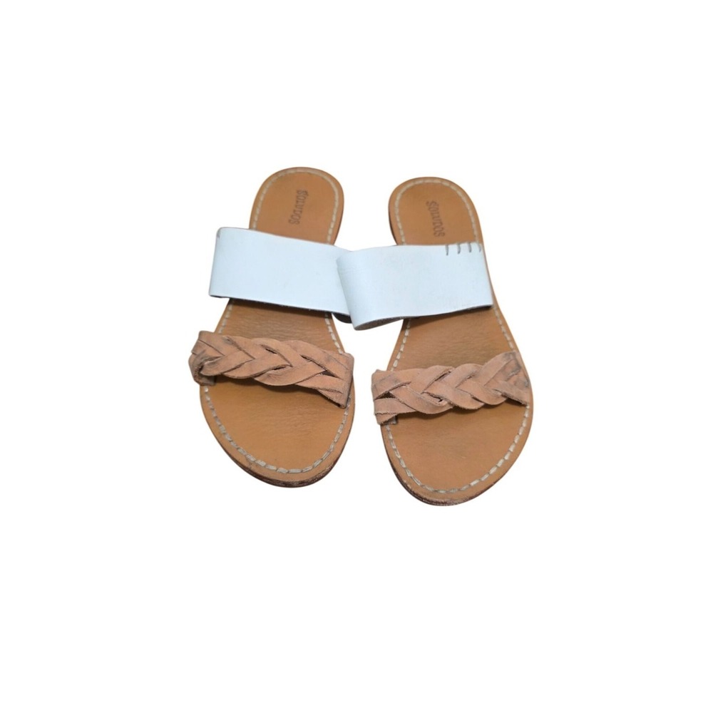 Soludos Women Braided Leather Slip-On‎ Sandals Size 6Tan White